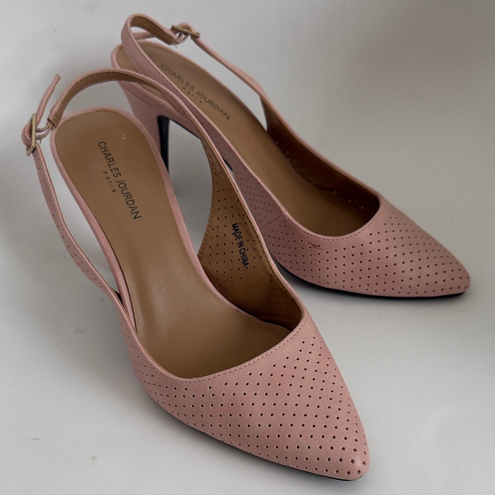 Charles Jourdan Blush Perforated Slingback Heels